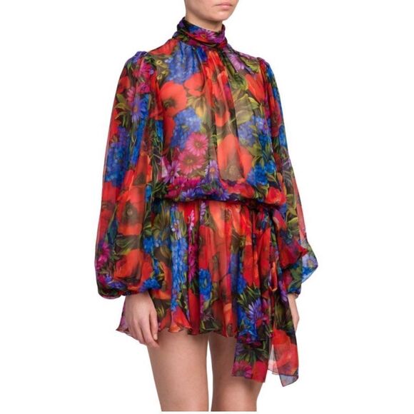 Dolce&Gabbana Floral Silk Chiffon Mini Dress size 38/ us size 2 - Picture 1 of 13
